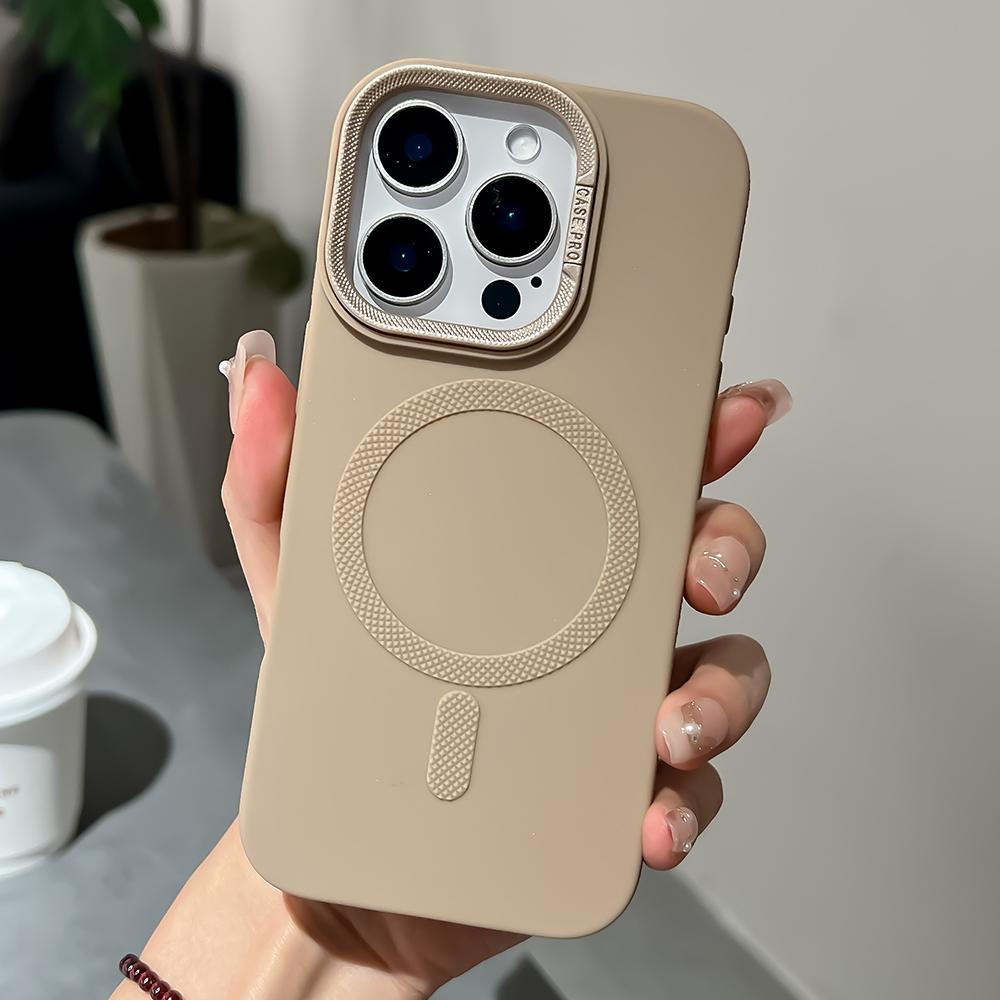 Desert Gold lens frame holder charging phone case for For Iphone 16 15 14 13 12 11 Pro Max magnetic soft silicone back cover