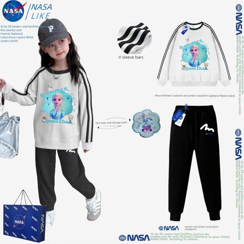 Осенний наряд для девочек Nasa, одежда Эльзы из мультфильма «Холодное сердце», новый детский свитшот 2025, весенне-осенний комплект из двух предметов