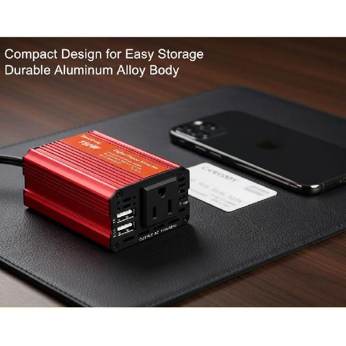 HearGrow 150W Car Power Inverter, 12V DC to 110V AC Converter Outlet with Silent Cooling Fan, 3.1A Dual USB Ports Car Charger for Laptop, Tablet,
