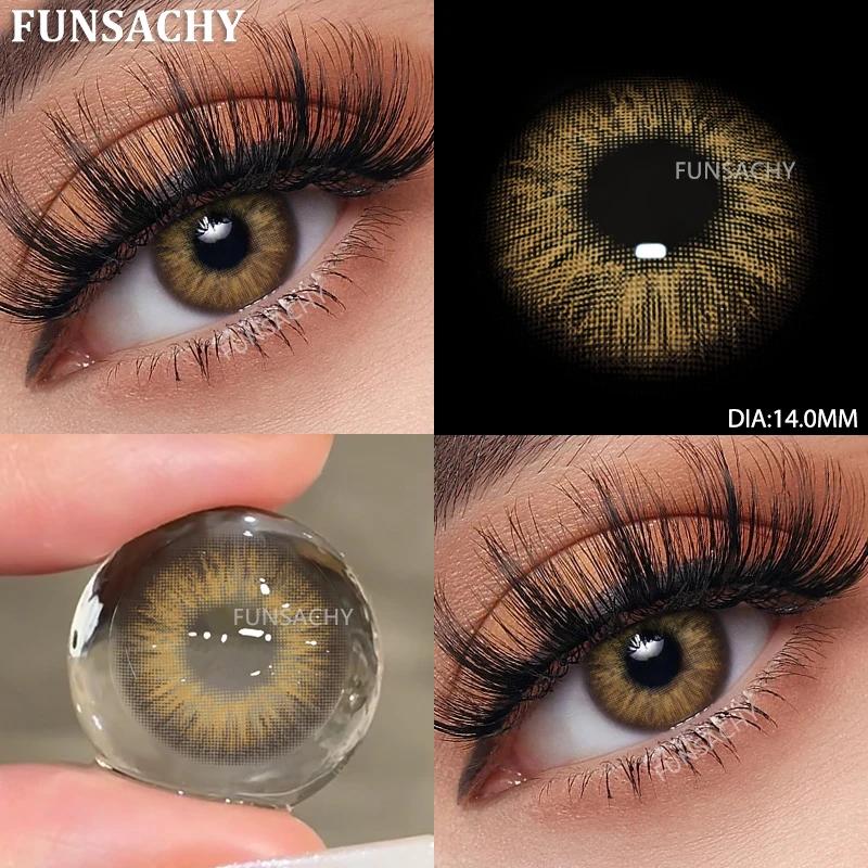 FUNSACHY 0~-8.00 Degree Color Contact Lenses for Eyes 2pcs Natural Black Brown Prescription Lens Myopia Eye Makeup Contacts Lens
