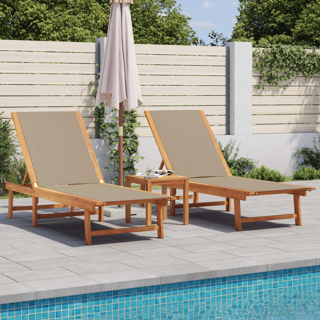 2 Piece Sun Lounger Set with Table Taupe Solid Acacia Wood Textilene
