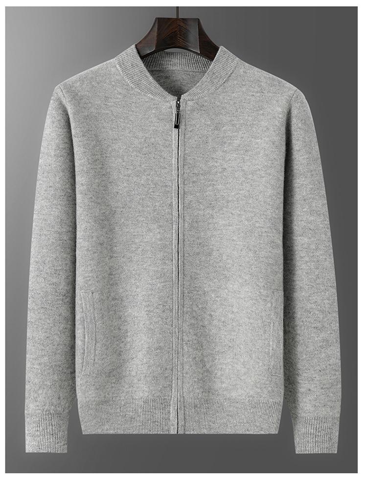 Мужской кардиган с воротником-стойкой из 100% шерсти - Толстый зимний жакет из кашемировой вязки