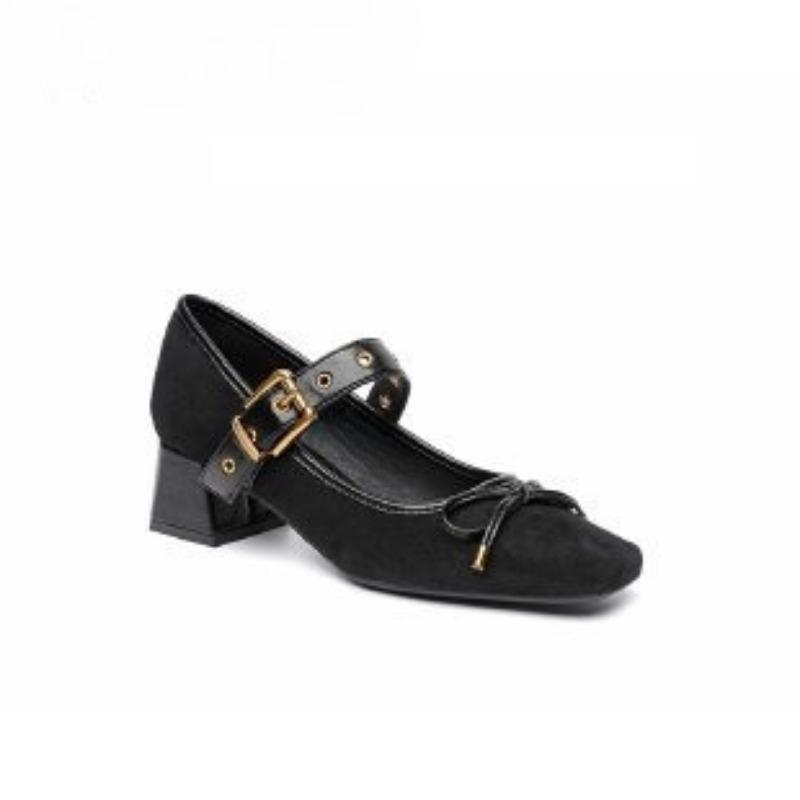 Мода Мода Женские Туфли на Высоком Каблуке 2025 Высокое Качество Квадратный Носок Мэри Джейн Бант Пряжка Платье Вечеринка Лодочки Женская Обувь Лолита Балетки