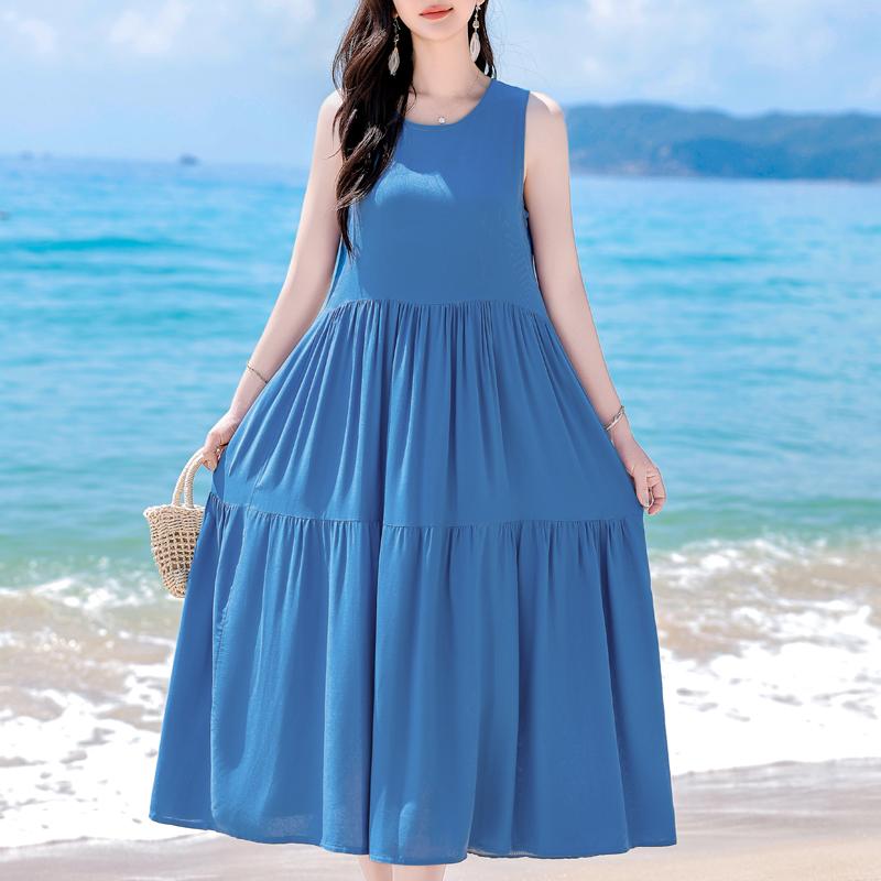 Плюс Размер Элегантное Женское Летнее Платье Повседневное Свободное Длинное Платье Без Рукавов Женская Винтажная Одежда