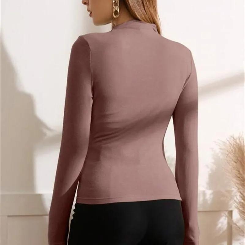 Autumn Women Long Sleeve Elastic Pure Color Going Out Tops Ruched Fashion Elegant Softy Slim Crop Top