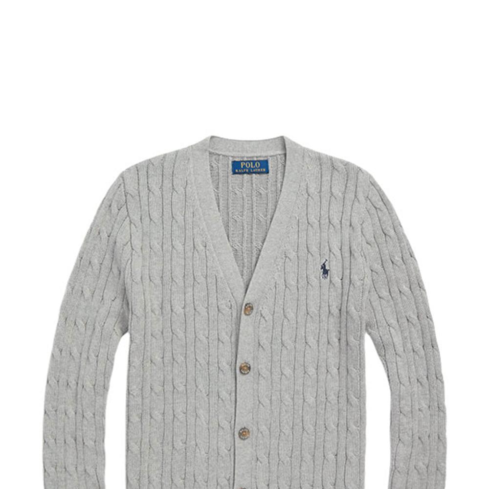 Polo Ralph Lauren Sweater Ss24 Solid Color Small Pony Embroidery Cable Knit V-Neck Long Sleeve Kids Sweater Gray CWPOSWEY6820519-020