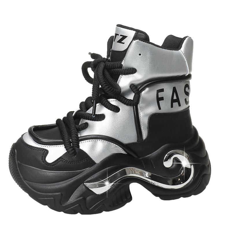 Модные 8 см Модные женские ботинки на массивной платформе, мотоциклетные ботинки, белые, на шнуровке, на толстой подошве, женская осенне-зимняя обувь до щиколотки, ботильоны для женщин