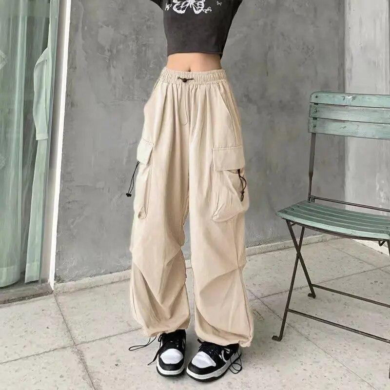 Women Casual Joggers Pants Solid Low Waist Pants Drawstring Wide Leg Baggy Trousers Y2k Streetwear Oversize Sweatpants