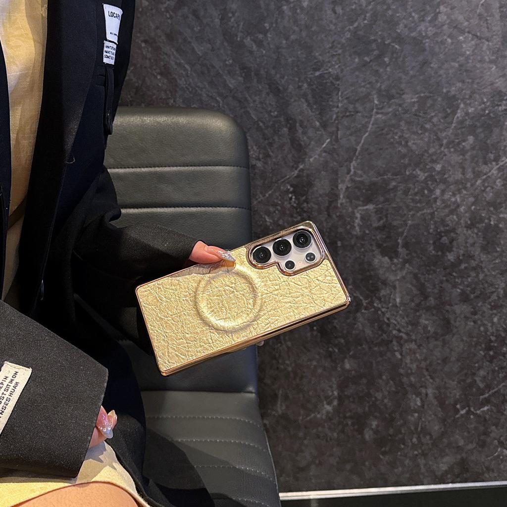 Samsung S25edge Mobile Phone Case S25u Protective Case Electroplating Exploded Leather Pattern Magnetic S24fe New Model