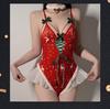 Velvet Bow Christmas Lingerie Bodysuit Set with Deep V Neck