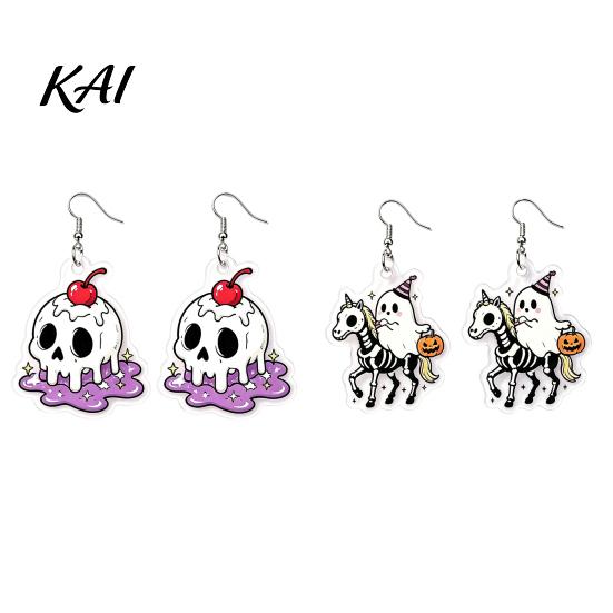 Lightweight Cartoon Pendant 1 Pair Acrylic Halloween Earrings for Women, 2D Flat Cute Holiday Party Accessories Ghost Skull Dangle Drop Earrings,