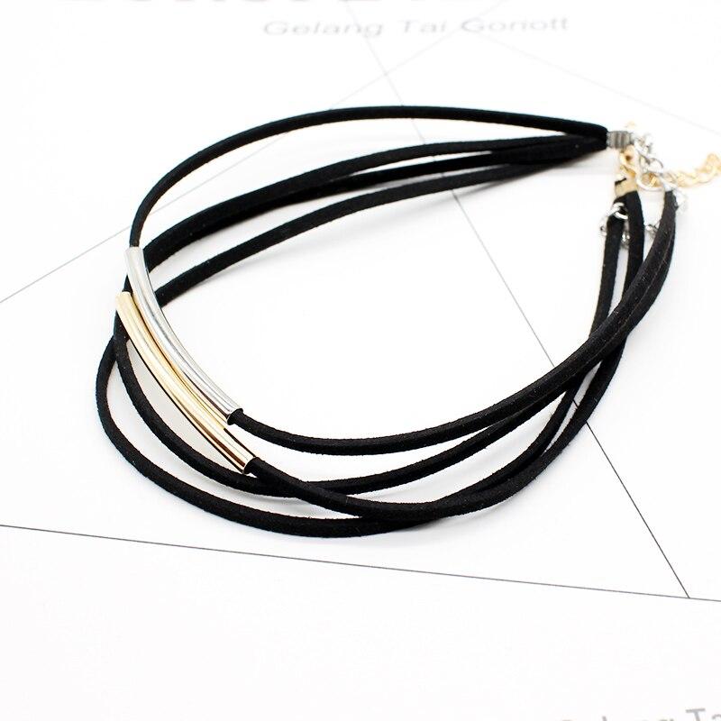 New Fashion Bending Tube Velvet Choker Necklace Double Layer Style Torque Black Short Leather Necklace Charm Collier Femme
