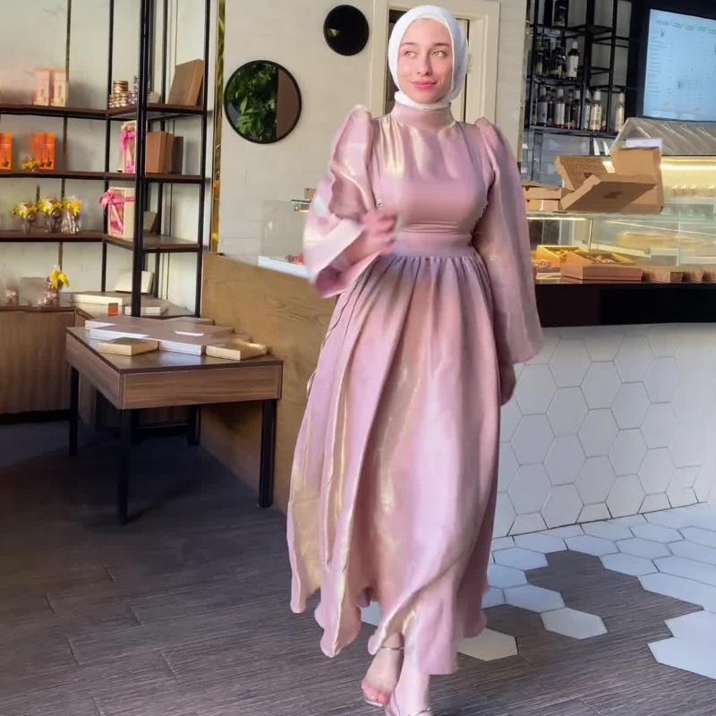 Атласные длинные платья с рукавами-фонариками и длинными рукавами с тонкими завязками