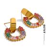 Colorful Shiny Cubic Zirconia Geometric Daily Earrings for Women Stainless Steel Waterproof Fashion Chic Korean Jewelry