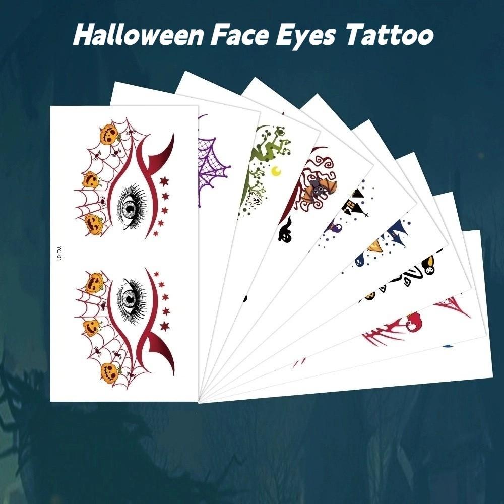 Cartoon Halloween Face Tattoo Disposable Halloween Bat Face Stickers Enhance Atmosphere