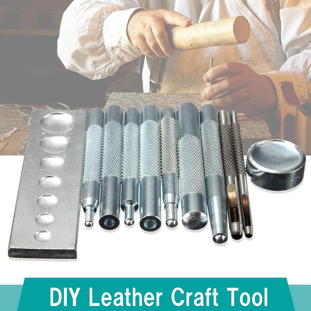 HappyHome Caulking Tool, Hammering Table, Eyelet, Leather Craft, Batting Stick, 11-piece Set, Hook Hammering, Caulking, Special Case Included