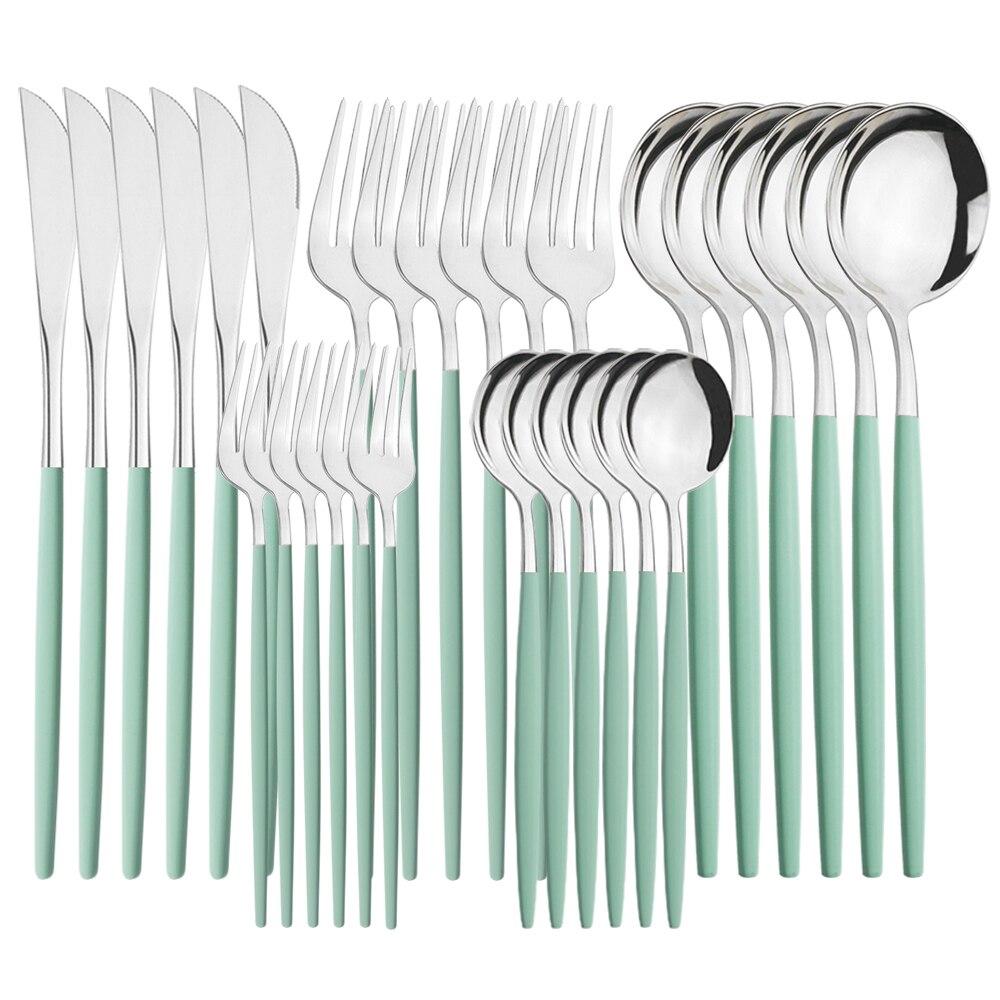 30 шт./6 компл. столовая посуда золотые ножи вилка десерт кофейные чайные ложки ложки набор столового серебра столовые приборы из нержавеющей стали кухонная посуда