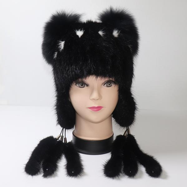 Шапки для защиты ушей для женщин, зимняя шапка из натурального меха норки, женская вязаная шапка из натурального меха норки, хорошее качество, теплые меховые шапки