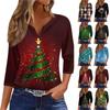 Жен. Футболка Футболка С принтом Пуговицы Рукав 3/4 Повседневные Выходные Мода Классический V-образный вырез Обычный Топ