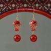 Винтажные серьги в китайском стиле с красными карпами кои, нишевый дизайн, женственность, этнический стиль, нефритовые серьги, серьги, тренд