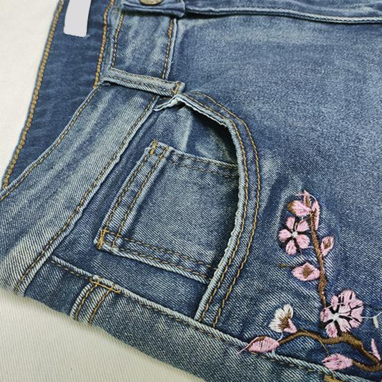 Yousheng Women's Flared Jeans Floral Embroidered High Waisted Bell Bottom Jeans Micro Elastic Slim Denim Pants with Pockets