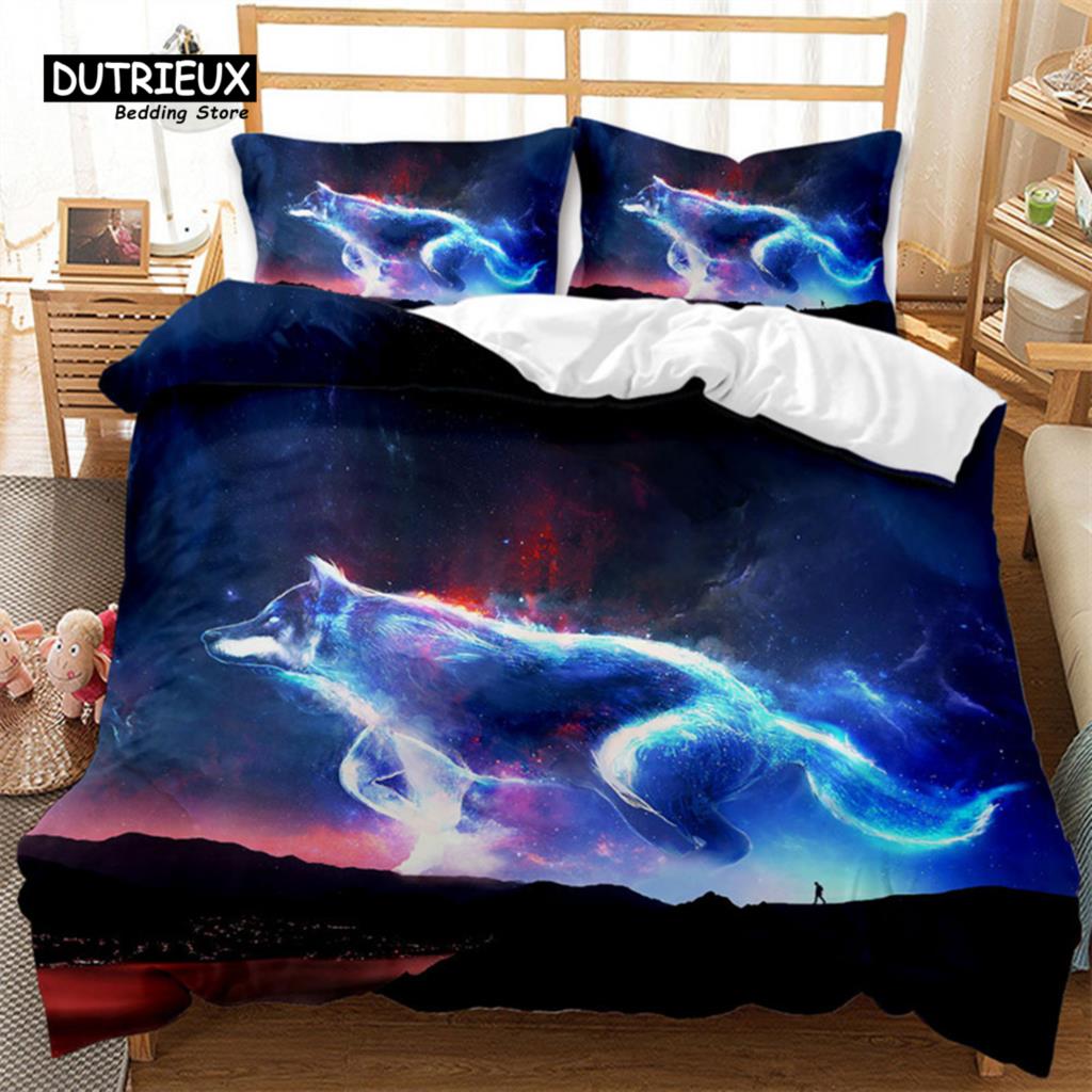Luminous Wolf Duvet Cover Exotic Animal Bedding Set King For Kids Boys Adult Microfiber Wildlife Comforter Cover With Pillowcase