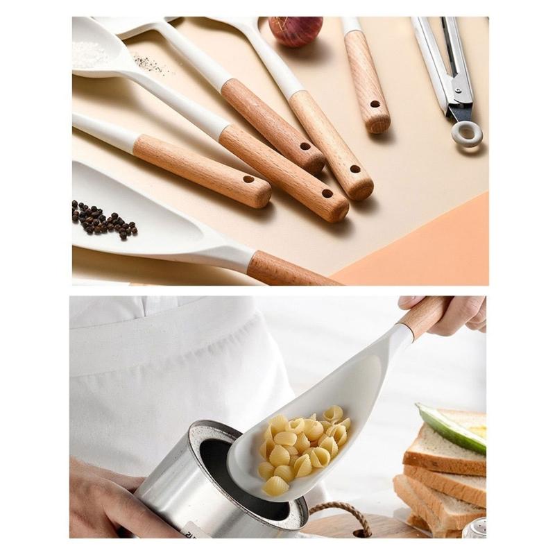Practical Silicone Spatula Wooden Handle Protects Pots From Scratches Heat Resistant Baking Cooking Essential