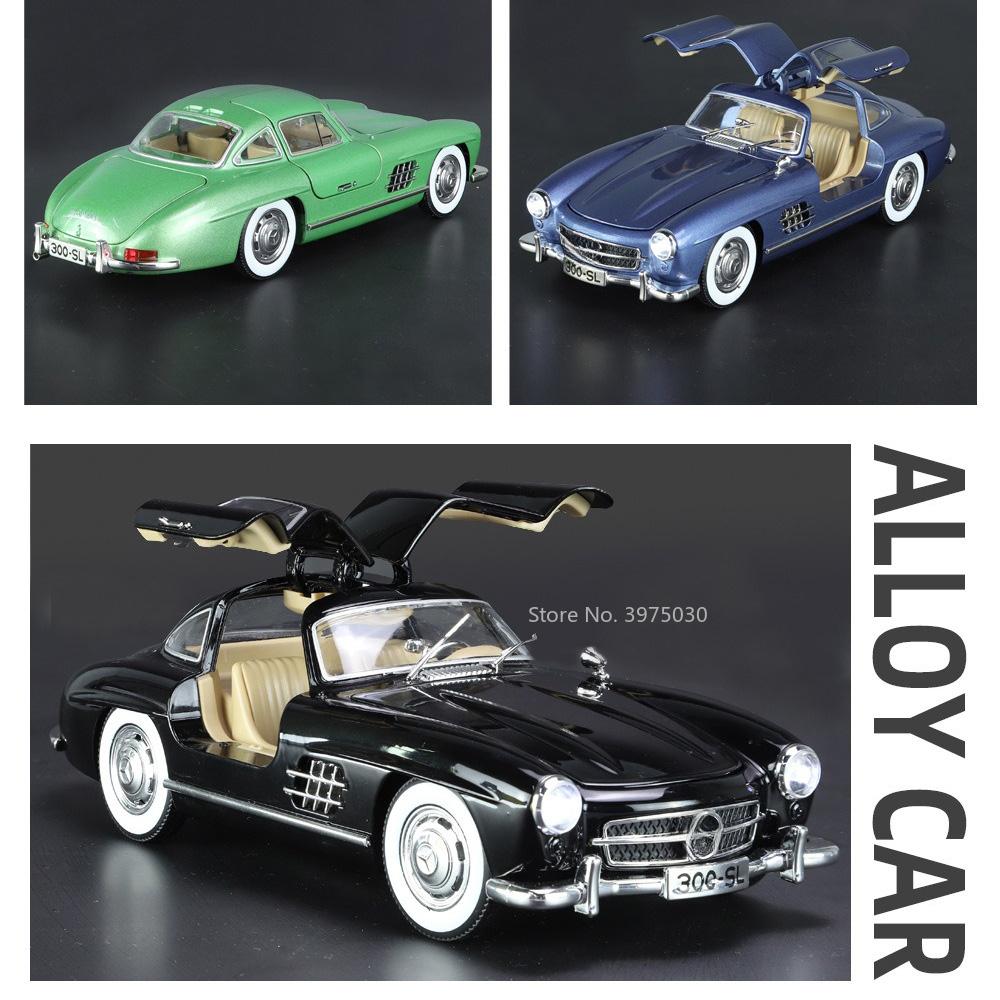 1/24 Benz 300SL Игрушечная модель автомобиля Литой сплав с инерционным механизмом Звук и свет Моделирование игрушечных транспортных средств Модели Мальчики Дни рождения Коллекционирование подарков