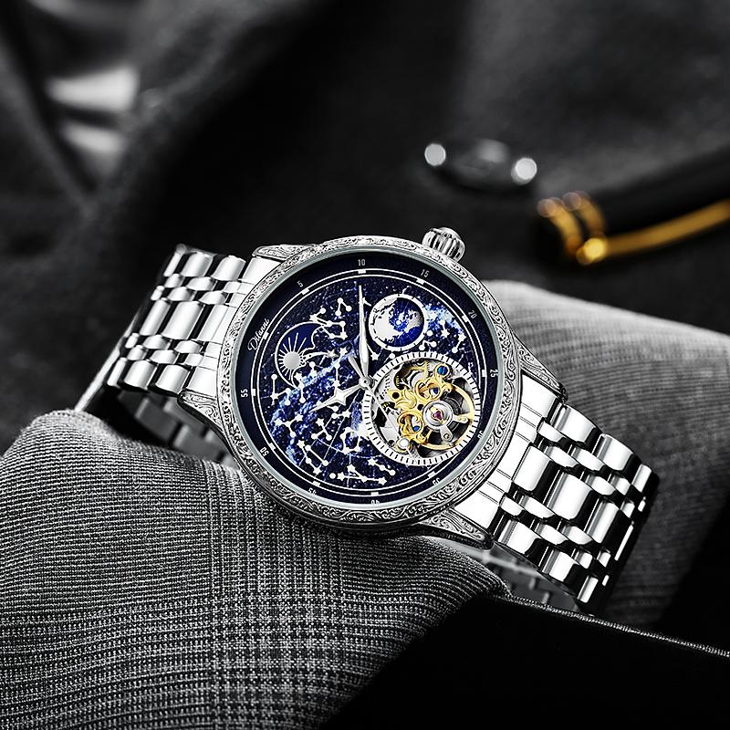 Starry Sky Luminous Tourbillon Mens Watch Top Brand Luxury Automatic Mechanical Watch Men Vintage Moon Phase