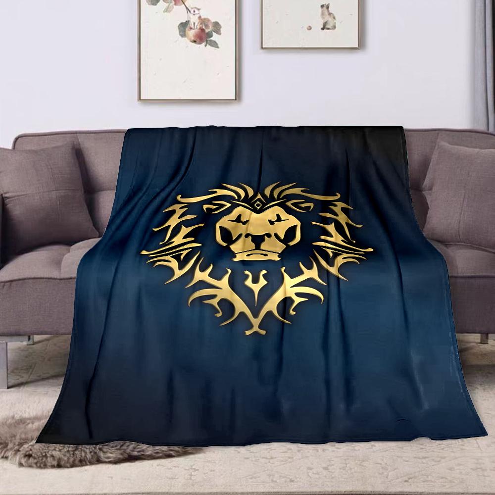 Golden Lion Crest on Dark Blue Background Patterned flannel blanket perfect for the bedroom living room, sofa, or a little nap
