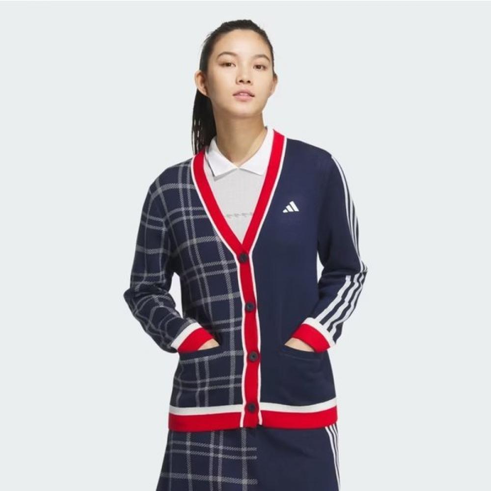 Adidas Golf 24 Fw Women S Knitted Pulley faShion 3S Check Cardigan iS4752 Navy