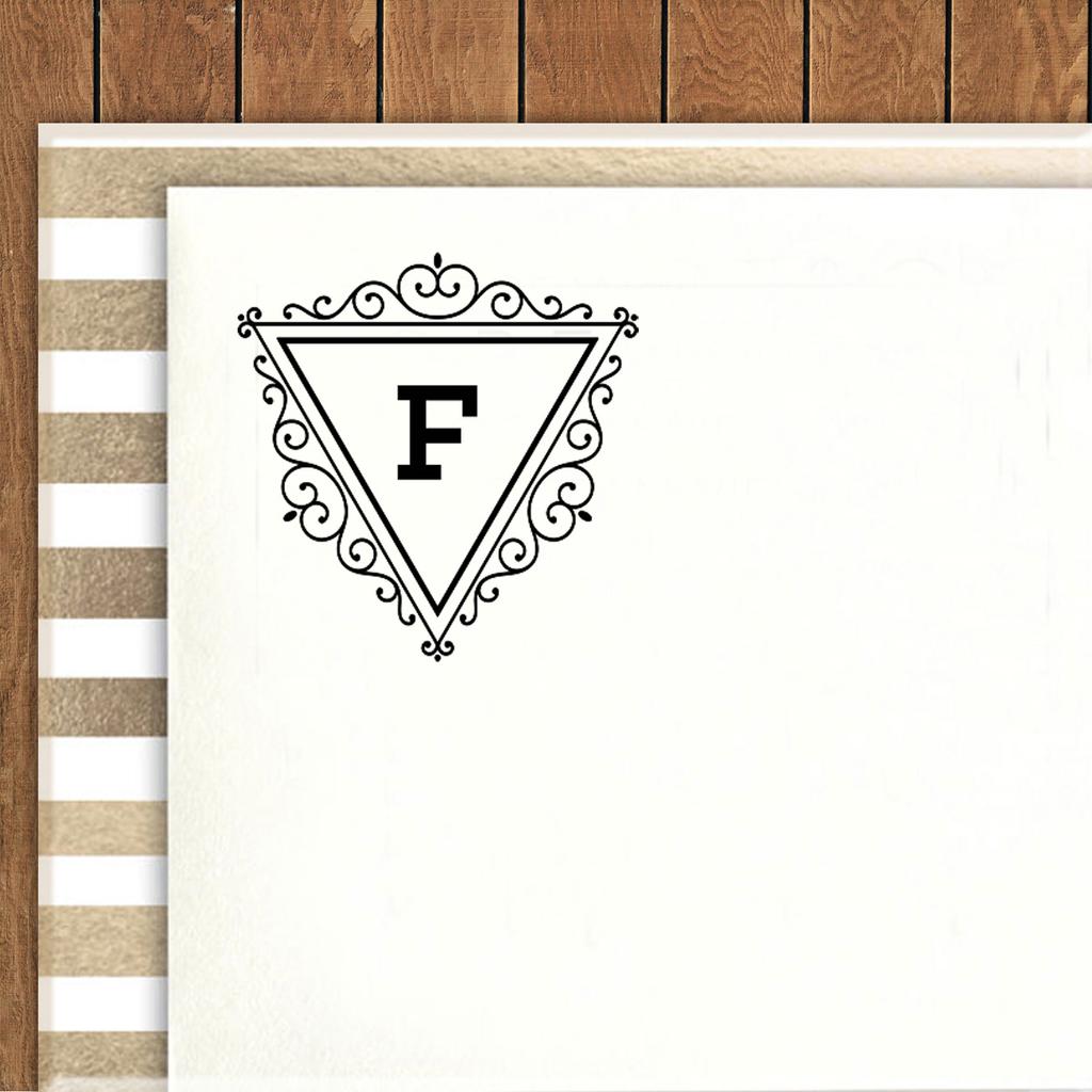 Printtoo R-40 Self Inking Rubber Stamp Swirl Border Triangle F Alphabet Monogram Initial Office