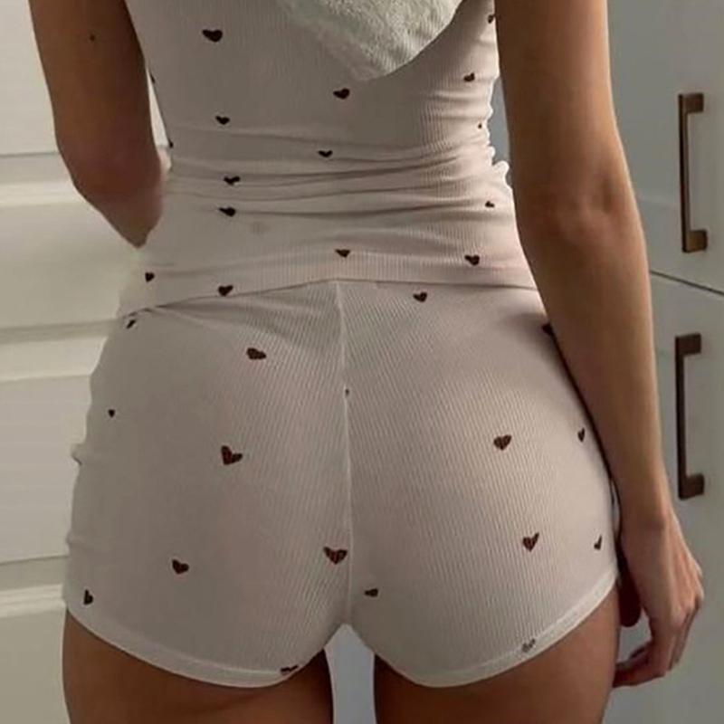 1 Set Round Neck Machine Washable Vest and Shorts Sets Comfortable Nightgown Sleepwear No Lining Sleeveless Cute Black/White