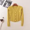 Classic Style V-neck Single Breasted Knitting Cardigan Summer Long-Sleeve Outer Match Short Silm Slim Looking Outer Tops