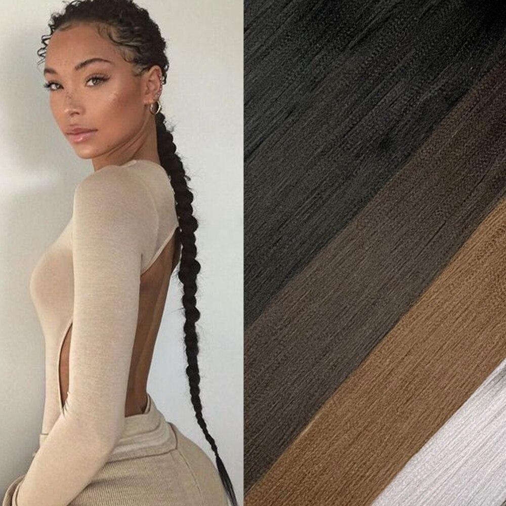 MISS WIG Ponytail Extensions Synthetic Boxing Braids Wrap Around Tail with Rubber Band Hair Ring 26 Inch DIY Brown Ombre Braid