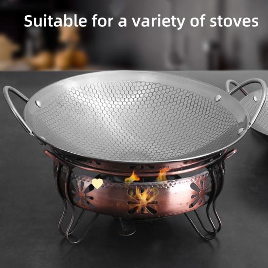 Stainless Steel Honeycomb Skillet Thickened Alcohol Stove Pot for Stir-Fry Deep Frying Non-Stick Surface Wok with Dual Handles