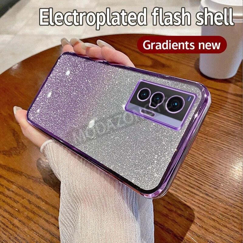 For VIVO X70 Case Electroplating Soft Glitter TPU Back Cover VIVOX70 Phone Casing For Girl Woman