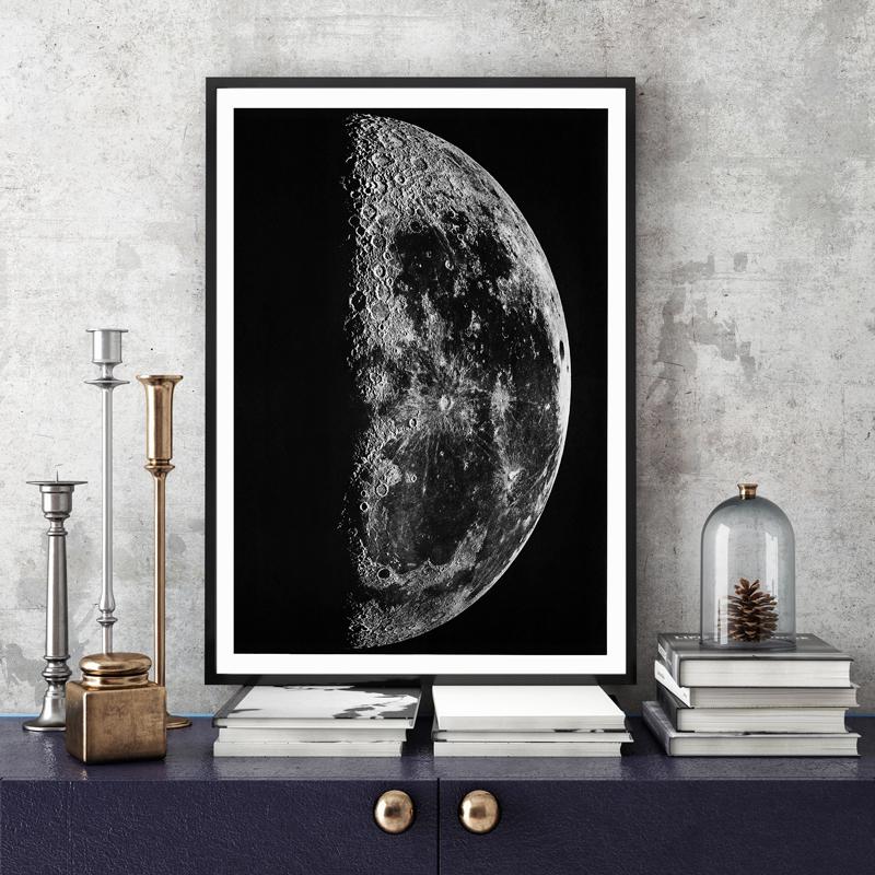 Черно-белая луна Галерея Настенная живопись Холст Картины Постеры и принты Современные настенные картины для офиса Домашний декор Без рамки