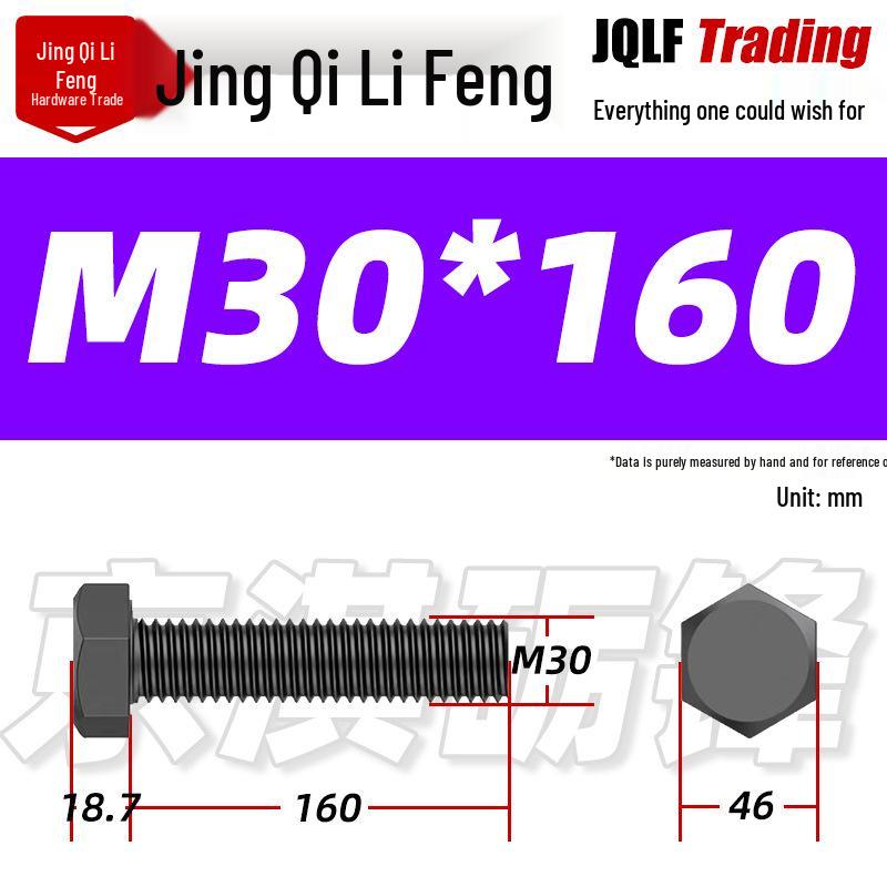 12.9 Grade High-Strength Blackened Hex Bolt M22-M48