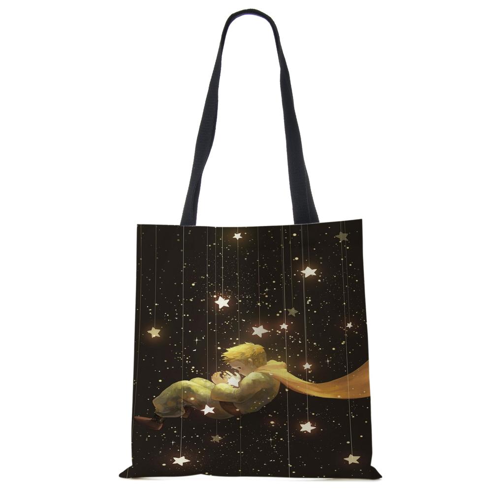 Классический мультфильм Маленький принц Лис Роза Принт Женские сумки-тоут Женские Повседневные Сумки через плечо Эко Сумки для покупок Для улицы KTY