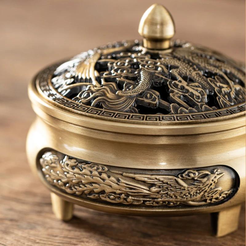 Курильницы для благовоний в виде дракона, старинная латунная курильница для благовоний в виде феникса, полые мини-украшения для благовоний, старинный китайский декор для чайного стола