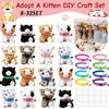8-32Sets Adopt a Cat Party Favors Kitten Stuffed Animals Bulk DIY Adjustable Collars and ID Card for Birthday Party