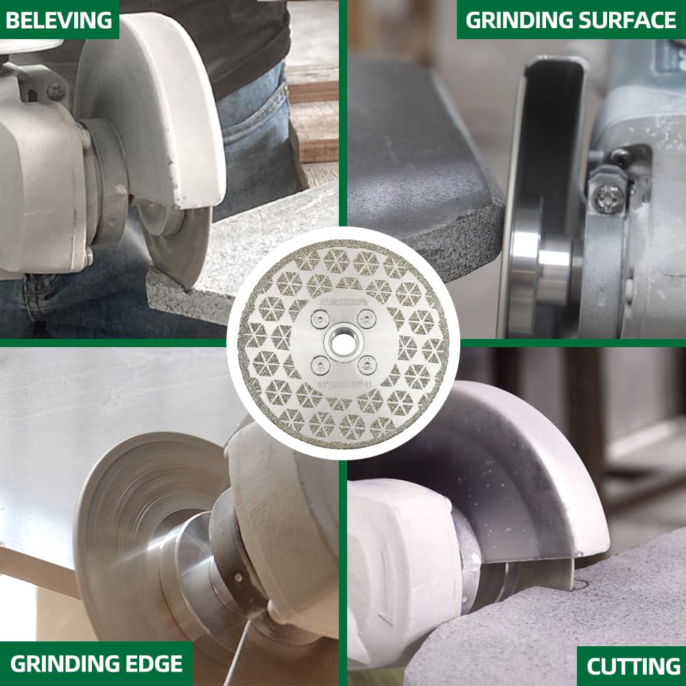 Шлифовальный режущий алмазный диск - 2 шт. Шлифовальный круг для гранита 4,5"/115 мм Фланец 5/8-11", Двусторонний алмазный отрезной диск Пильный диск для снятия фаски