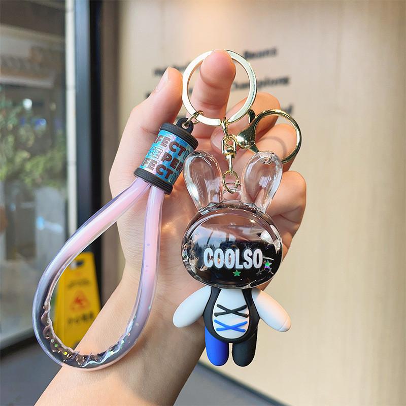 Adorable Acrylic Sand Flow Bunny Keychain Cute Couples Car Bag Key Accessory Gift