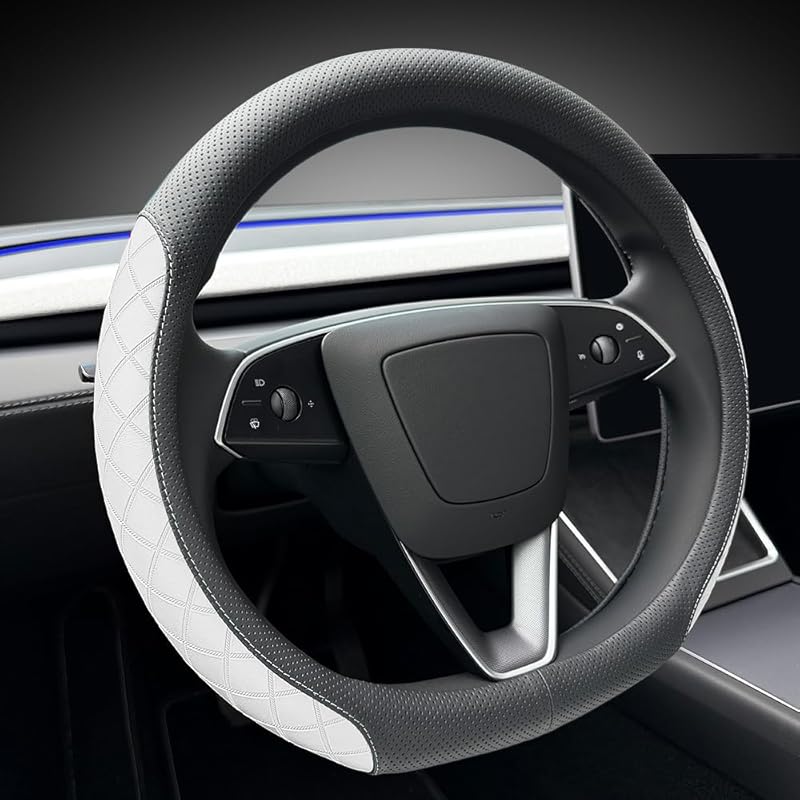 LKWLIKEI Nappa Leather Ultra-Thin Steering Wheel Cover, For Tesla Model 3/Y Steering Wheel Cover, Non-Slip Design And Interior Modification Of Car
