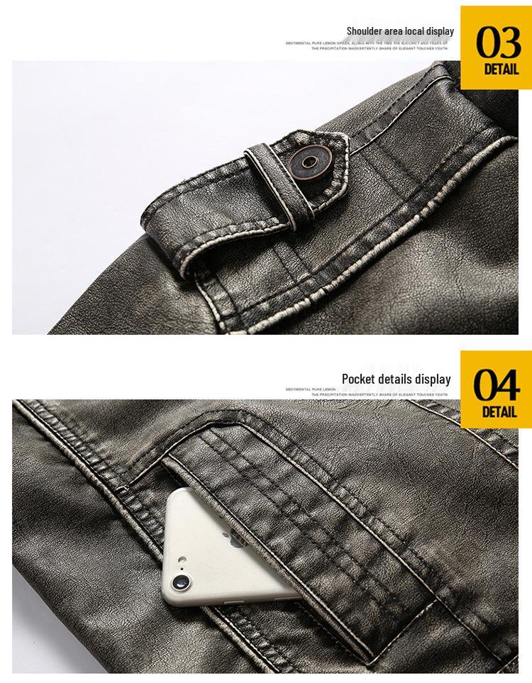 Black Youth Leather Jacket with Stand-up Collar & Side Seam Pockets