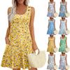 Летние платья для женщин Пляжный Бохо Без рукавов Принт Струящиеся Карманы Футболки Сарафаны