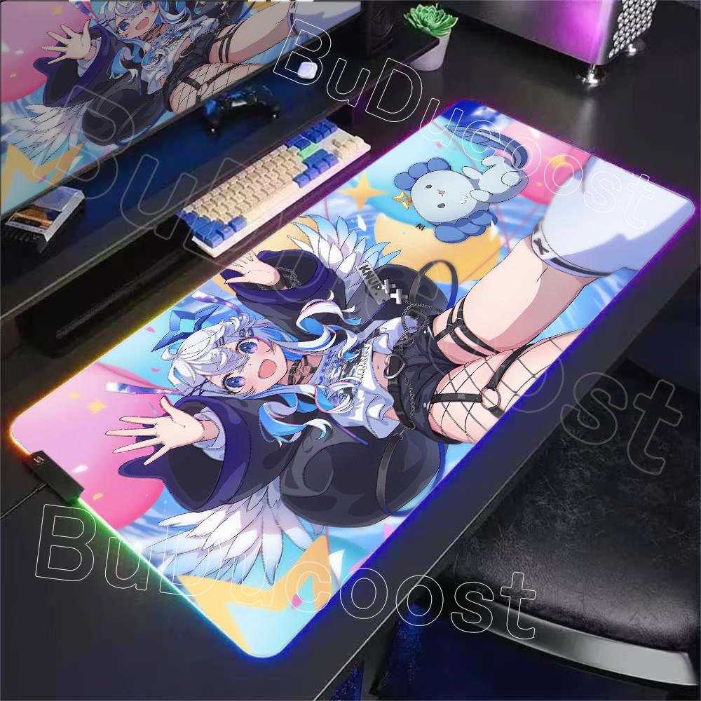 RGB Glowing HD Anime Mousepad Pretty Abime Girl Mouse Pad Hololive Amane Kanata Desk Mat Computer PC Cabinet Kawaii Keyboard Pad