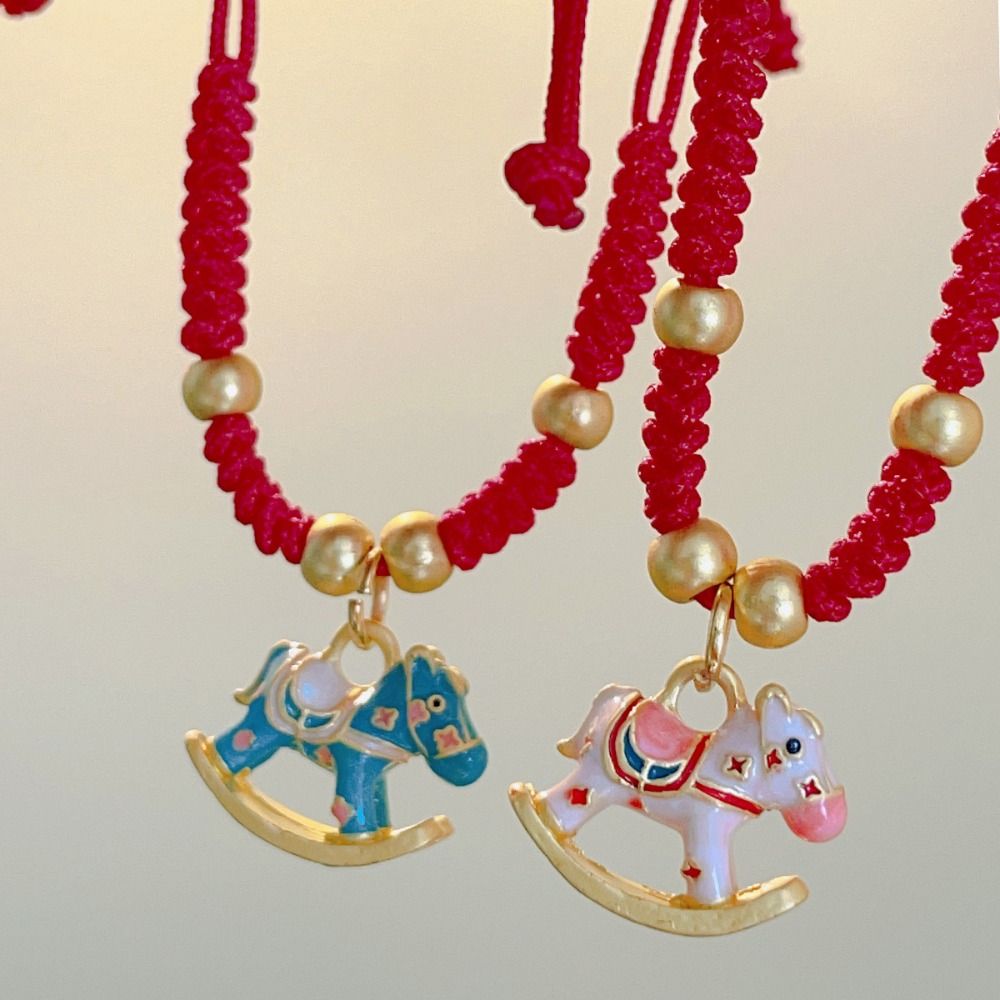 Fortune Lucky Pony Red Rope Chinese Style Red Rope Weave Bracelet Horse Pendant Bracelet  Gift