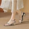 High-heeled Sandals Spring and Summer New Silver Fashion Pearl Straps One-word Strap Thick-heeled Sandals Women